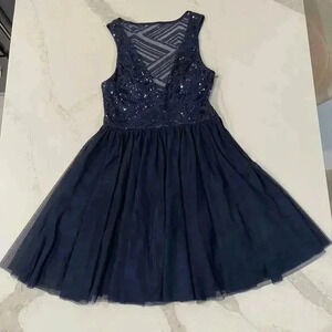 Trixxi Sequin Tulle Navy Blue Mini Party Dress MeshBack VNeck Women 5 Homecoming